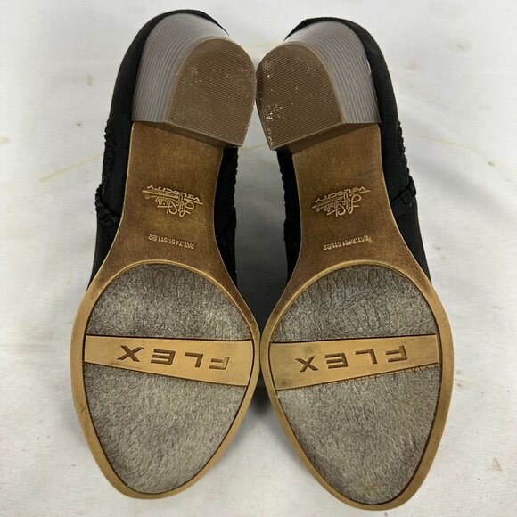 Black Leather Joelle Slip-On Heeled Booties Memory Foam Sole & 2.5" Stacked Heel - Picture 3 of 8